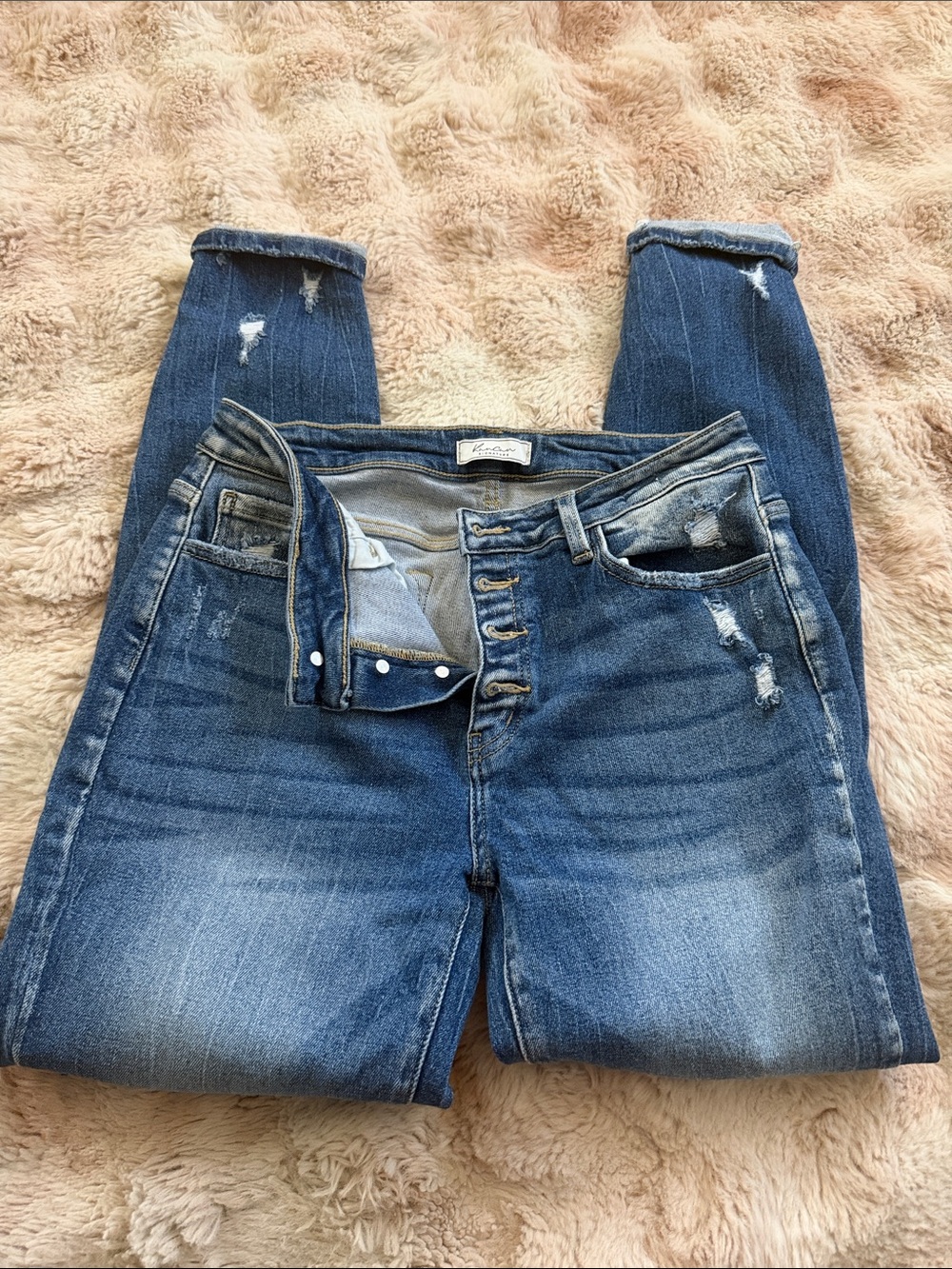 KanCan Signature Kurvy Mid Rise Skinny Jeans Distressed Button Fly Size 29